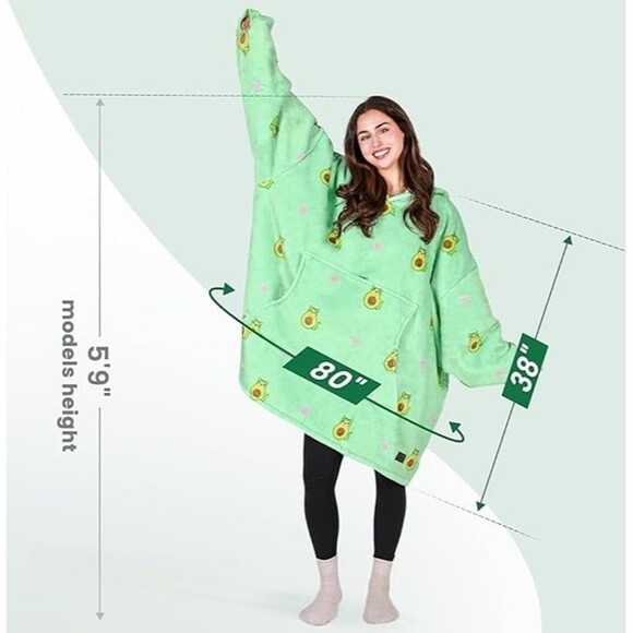 Tirrinia Wearable Blanket Snuggie Oversized Hoodie Avocado cat Blanket adult - Picture 4 of 11